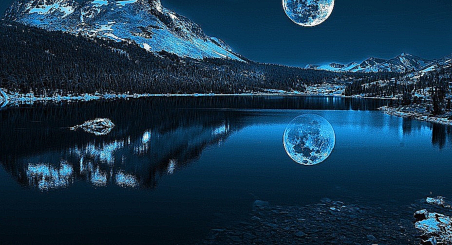 луна, ночь, озеро, горы, снег, река, море, 